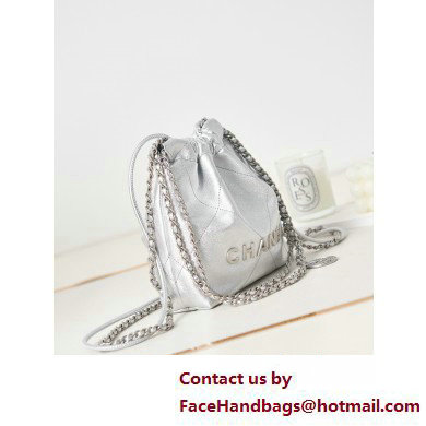 Chanel Shiny Calfskin  &  Silver-Tone Metal CHANEL 22 Mini Handbag AS3980 Silver